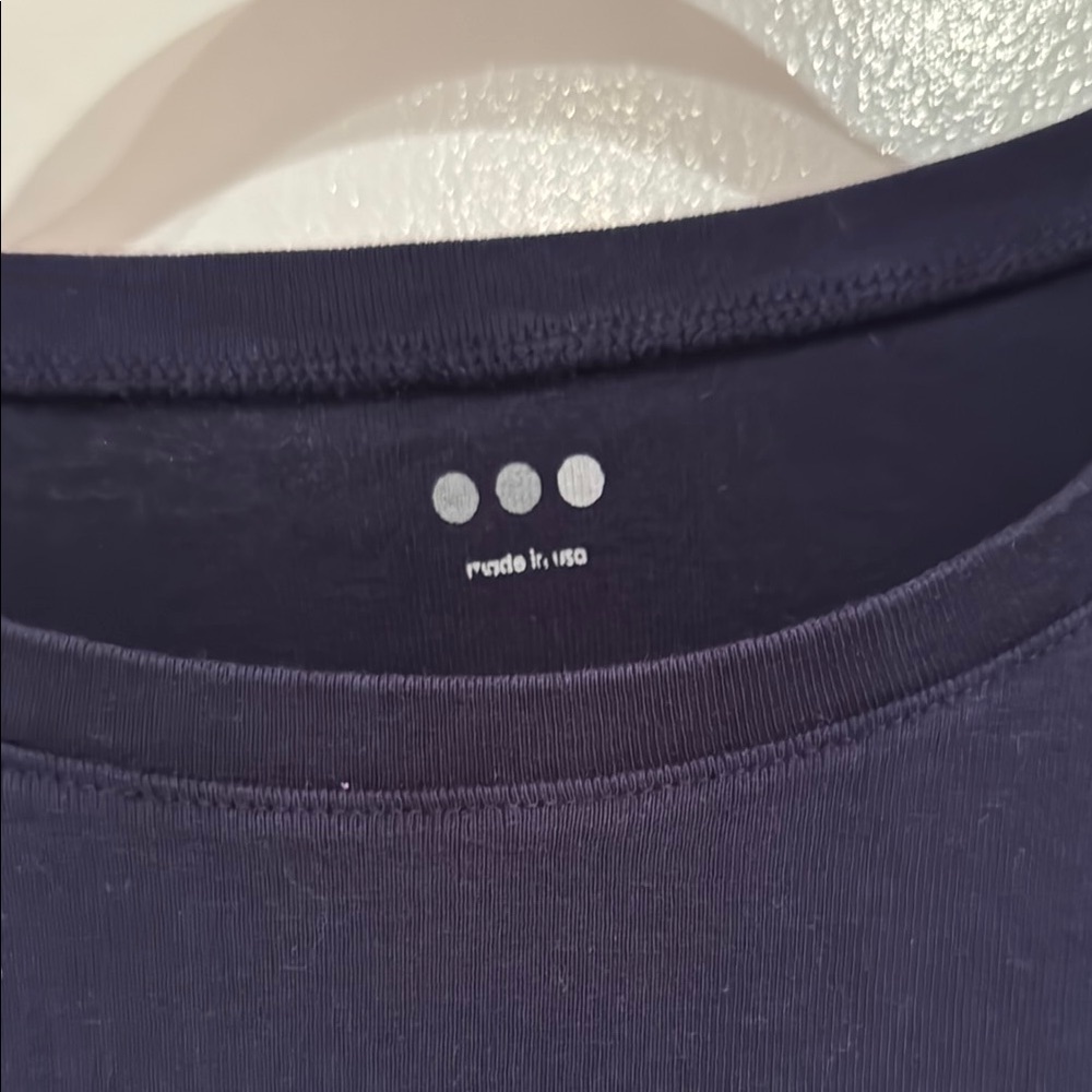 Three Dots Blue Short Sleeve Tee with Crew Neck